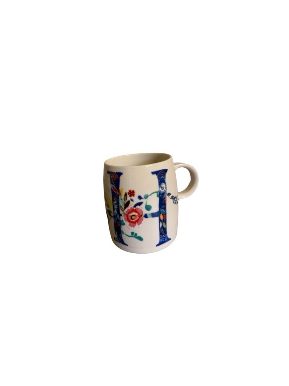 Anthropologie Starla M. Halfmann Multicoloured Floral “Letter H” Ceramic Mug